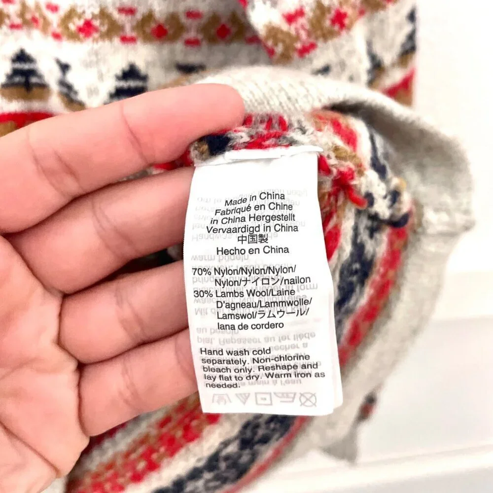 J Crew Mockneck Fair Isle Sweater Grey Red Size S K5312